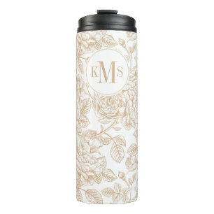 Beige Vintage Rose Blume Muster Thermosbecher