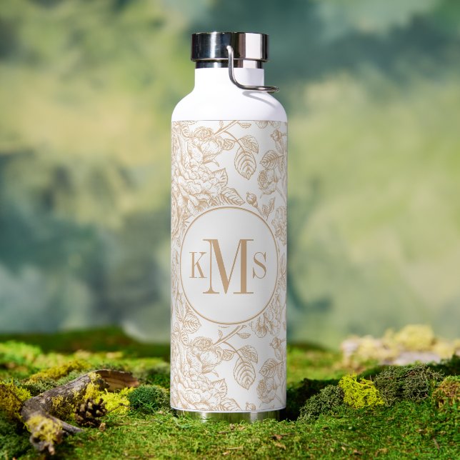 Beige Vintage Rose Blume Muster Trinkflasche (Außenbereich)