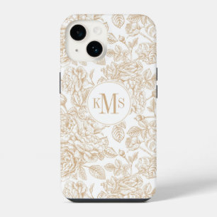 Beige Vintage-Rosen-Blumenmuster iPhone 14 Hülle