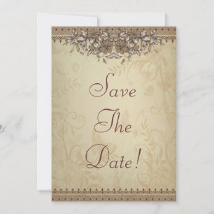 Beige Vintage-Spitzen-Hochzeit 'Save The Date' Einladung