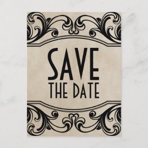 Beige Vintage-Wirbel Save-the-Date-Postkarte Ankündigungspostkarte