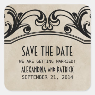 Beige Vintage Wirbel Save the Date Stickers