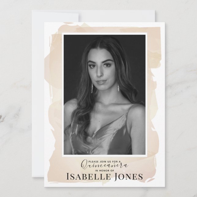 Beige Wassercolor Foto Quinceañera (Vorderseite)