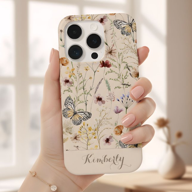 Beige-Wasserfarben-Wildblumen-Mustername  iPhone Hülle (Von Creator hochgeladen)