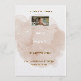 Beige Watercolor Baby shower Invitation Einladung