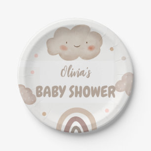 Beige Watercolor Babydusche Pappteller