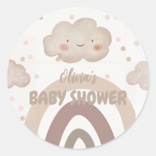 Beige Watercolor Babydusche Runder Aufkleber