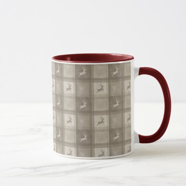 Beige Watercolor Plaid Reindeer Pattern Christmas Tasse (Rechts)