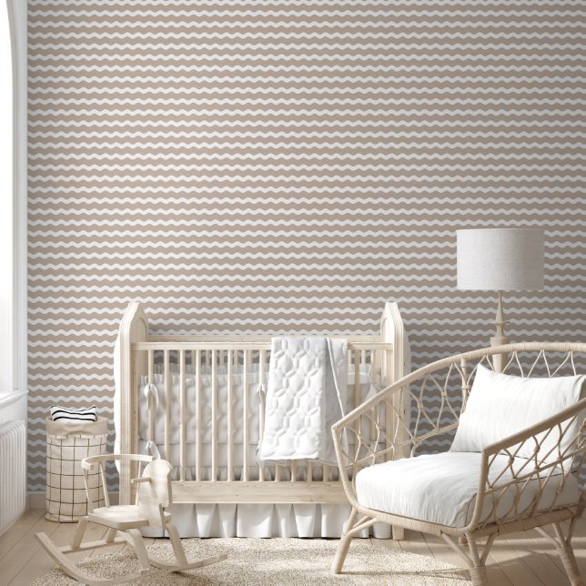 Beige Wavy Ric Rac Streifenmuster Tapete (Kinder)