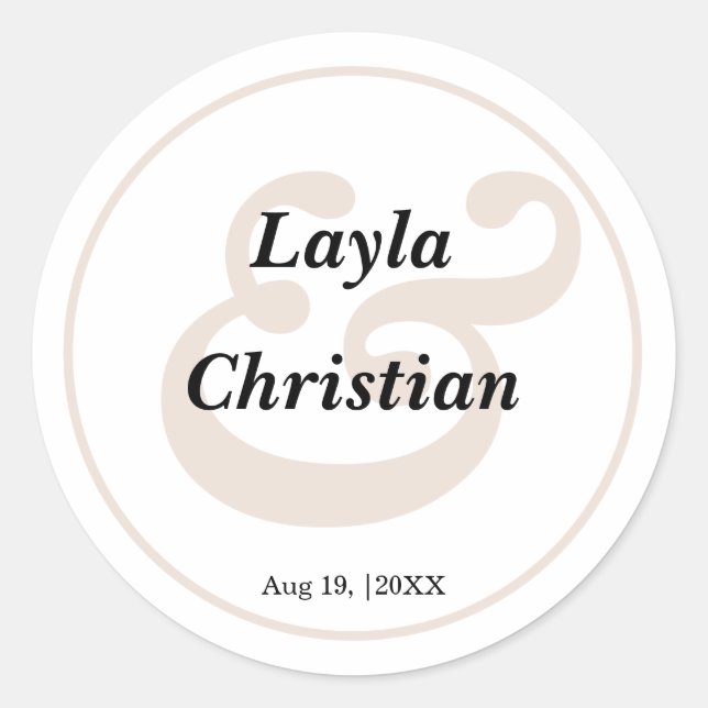 Beige Wedding Classic Round Sticker (Vorderseite)