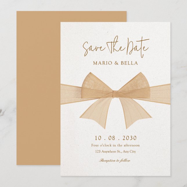 Beige weiche, braune Bughochzeit Save The Date (Vorne/Hinten)