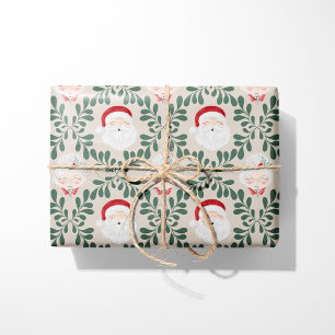 Beige Weihnachtspapier Mr. & Mrs. Claus Geschenkpapier