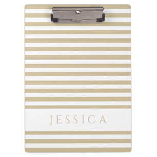 Beige-weiß gestreiftes Muster Namens-Clipboard Klemmbrett