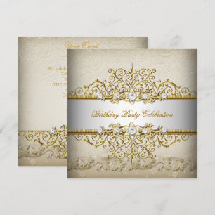 Beige Weiß Gold Creme Elegante Party Einladung