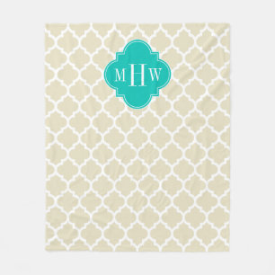 Beige Weiß Marokkanisch #5 Aquamarin 3 Initial Mon Fleecedecke