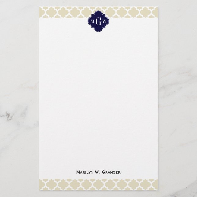 Beige, weiße Anfangsmonogramm des Marokkaner-#5 Briefpapier (Vorderseite)