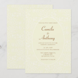 Beige weiße Blumenmuster Oval Border Wedding Einladung
