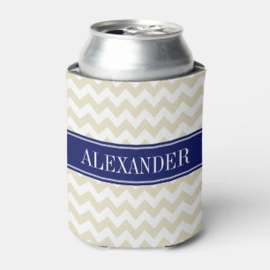 Beige Weiße Chevron Navy Namensmonogramm Dosenkühler