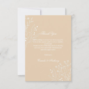 Beige Weiße Ecke Blumen Boho Hochzeit Dankeskarte