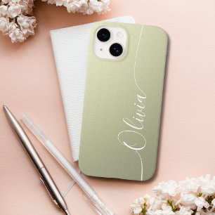 Beige Weiße Elegante Kalligrafie-Schrift Name Case-Mate iPhone 14 Hülle