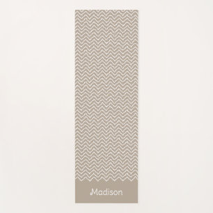 Beige-weiße geschwungene Chevron-Zickzack-Muster m Yogamatte