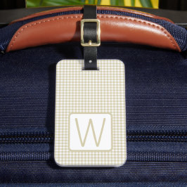 Beige-weiße Gingham-Karo-Monogramm Gepäckanhänger