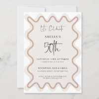 Beige weiße Grenze zum 50. Geburtstag Einladung