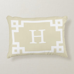 Beige weiße griechische Tastenrahmen #2 Initialmon Dekokissen