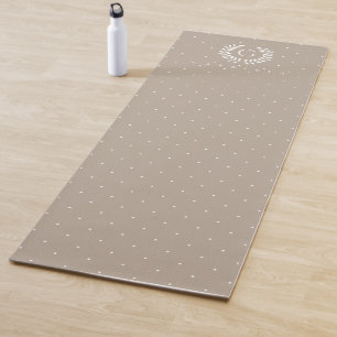 Beige-weiße Lorbeer-Monogramm-Polka-Punkt-Muster Yogamatte