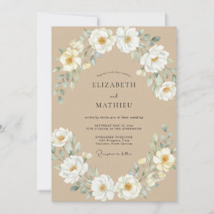 Beige Weiße Pfingstrosen Hochzeit Einladung