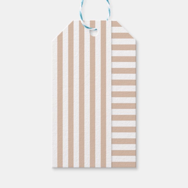 Beige weiße Streifen Geschenkanhänger (Vorderseite)