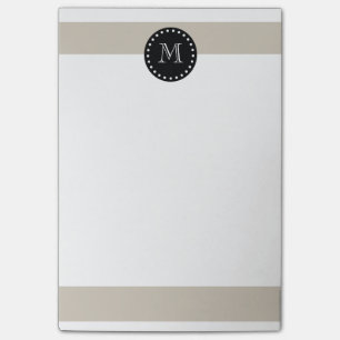 Beige weiße Streifen-Muster, schwarzes Monogramm Post-it Klebezettel