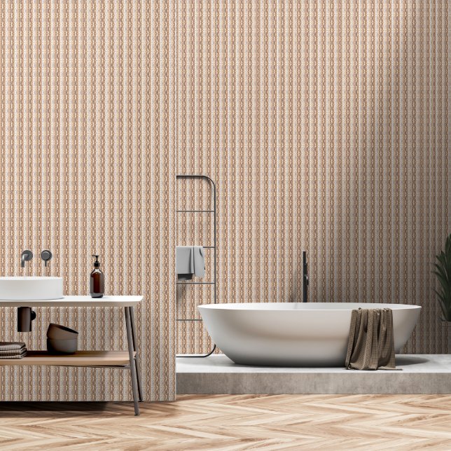 Beige weiße Streifen Tan Brown Muster Tapete (Badezimmer)