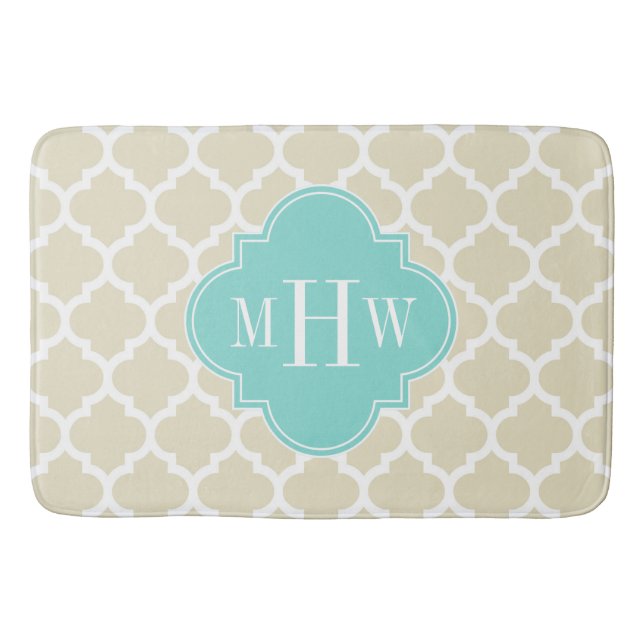 Beige, weißer Marokkaner #5 Aqua 3 Initialmonogram Badematte (Vorderseite)