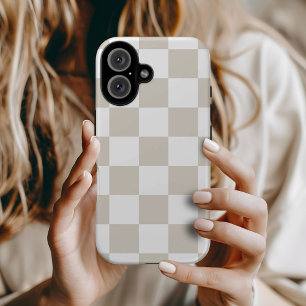 Beige-weißer Retro-Karostil iPhone 16 Hülle