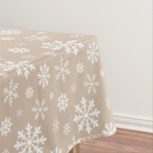 Beige-weißes festliches Winter-Schneeflockenmuster Tischdecke