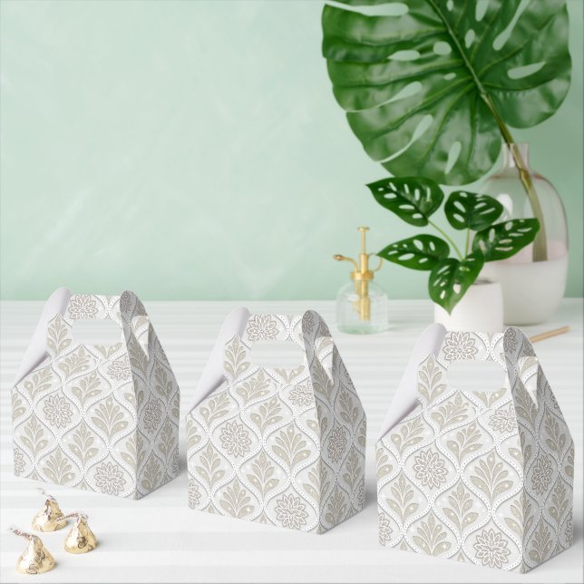 Beige-weißes glänzendes Vierpass-Muster Geschenkschachtel (Zahlreiche)