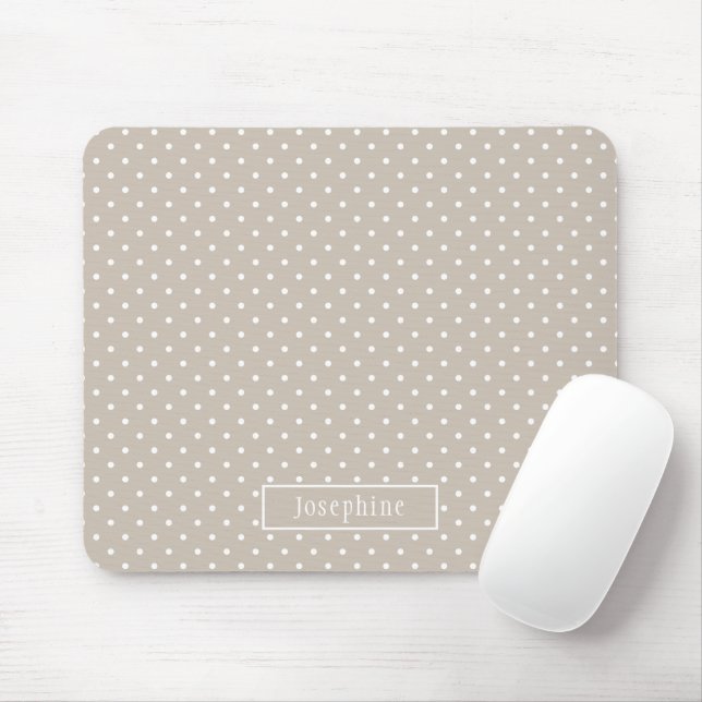 Beige-weißes Punkte-Muster mit Namen Mousepad (Mit Mouse)