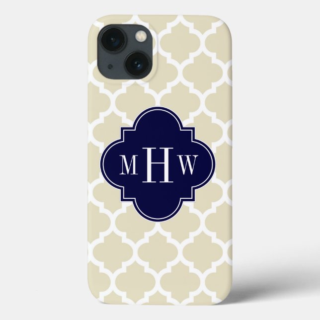 Beige, weißmarokkanisch #5 Navy 3 Initial Monogram Case-Mate iPhone Hülle (Rückseite)
