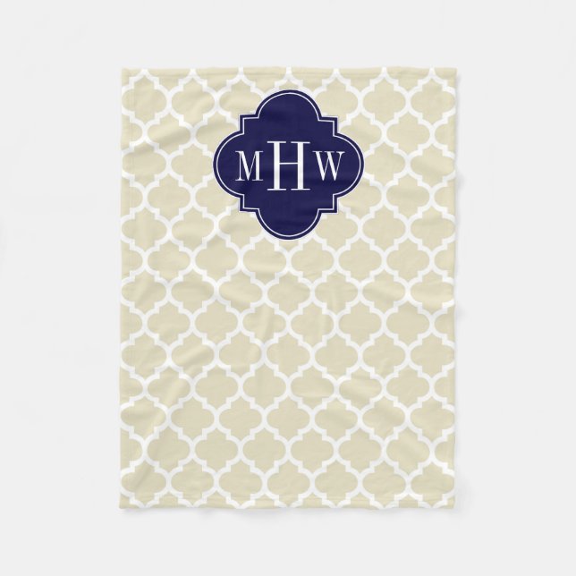 Beige, weißmarokkanisch #5 Navy 3 Initial Monogram Fleecedecke (Vorderseite)