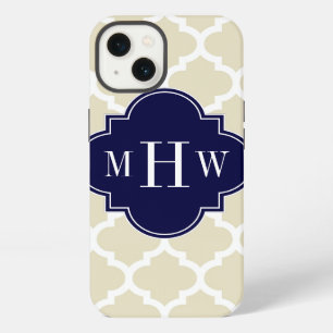 Beige, weißmarokkanisch #5 Navy 3 Initial Monogram iPhone Hülle