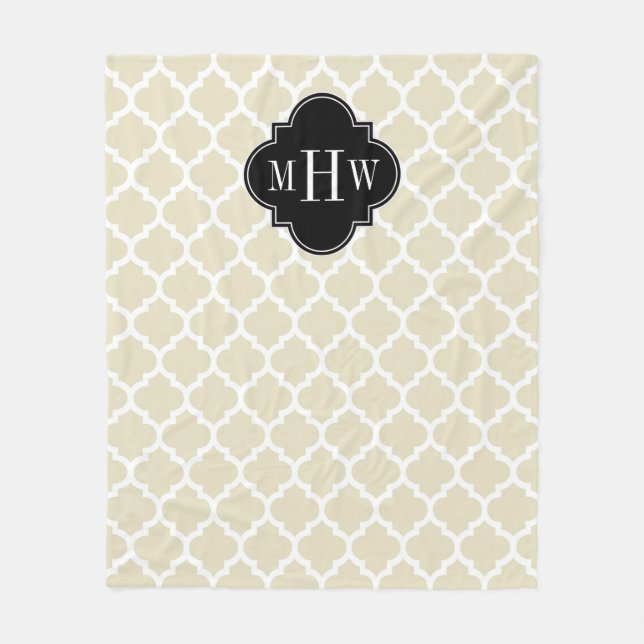 Beige, weißmarokkanisch #5 Schwarz 3 Initialmonogr Fleecedecke (Vorderseite)