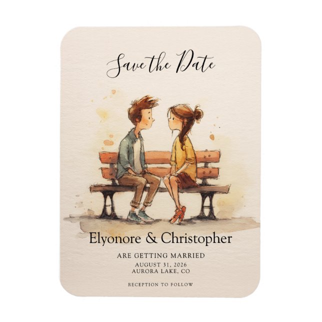 Beige Whimsical Watercolor Romantic Couple Wedding Magnet (Vertikal)