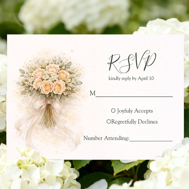 Beige Whimsical Watercolor Romantic Couple Wedding RSVP Karte (Von Creator hochgeladen)