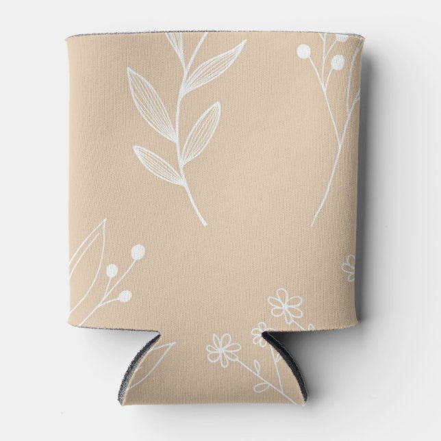 Beige White Corner Floral Boho Wedding Dosenkühler (Vorderseite)