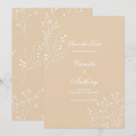 Beige White Corner Floral Boho Wedding Einladung