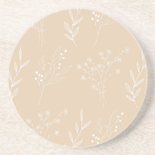 Beige White Corner Floral Boho Wedding Getränkeuntersetzer