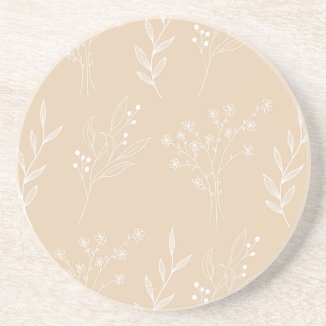 Beige White Corner Floral Boho Wedding Getränkeuntersetzer (Vorne)