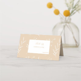 Beige White Corner Floral Boho Wedding Platzkarte