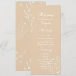 Beige White Corner Floral Boho Wedding Programm